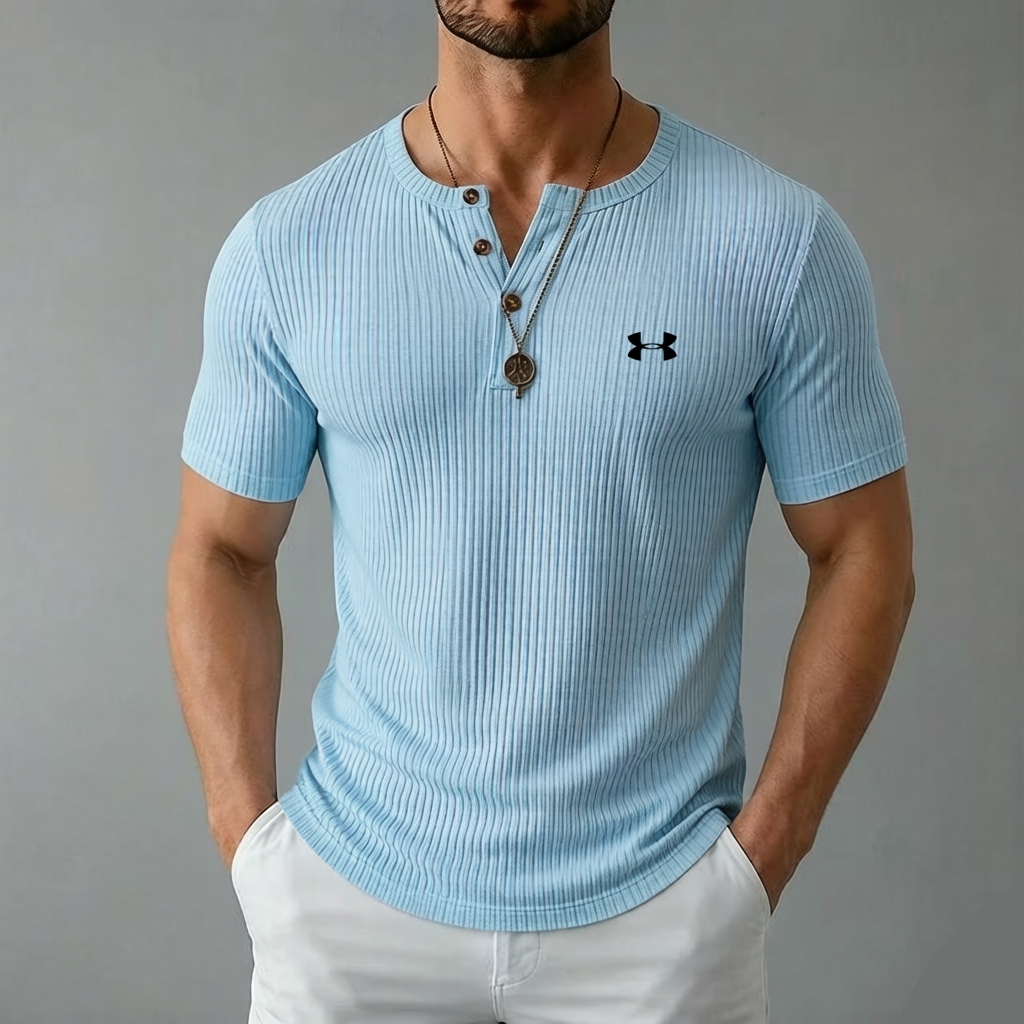 Men's Cotton Casual Soft Breathable Ribbed Button-Up Henley T-Shirt