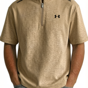 Men's Cotton Stand Collar Zipper Casual Sporty Short Sleeve T-Shirt