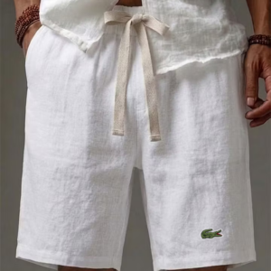 Men's Cotton Linen Solid Color Soft Vacation Casual Shorts
