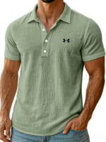 Men's Cotton Linen Daily Simple Comfortable Solid Color Short-Sleeved Polo Shirt