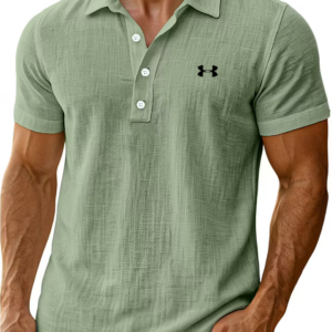 Men's Cotton Linen Daily Simple Comfortable Solid Color Short-Sleeved Polo Shirt