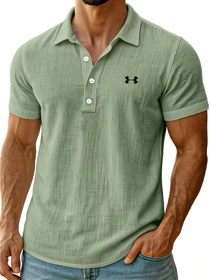Men's Cotton Linen Daily Simple Comfortable Solid Color Short-Sleeved Polo Shirt