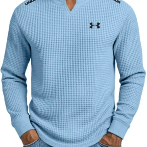 Men's Cotton Waffle Casual Gentleman V-Neck Long Sleeve T-Shirt
