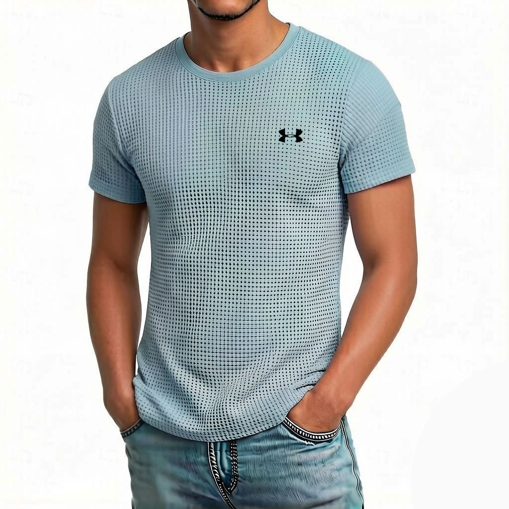 Men's Cotton Waffle Base Casual Logo Crew Neck T-Shirt