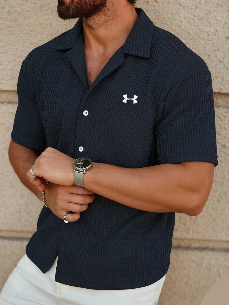 Men's Waffle Gentleman's Casual Soft Breathable Fashion Short Sleeved Shirt - Image 7