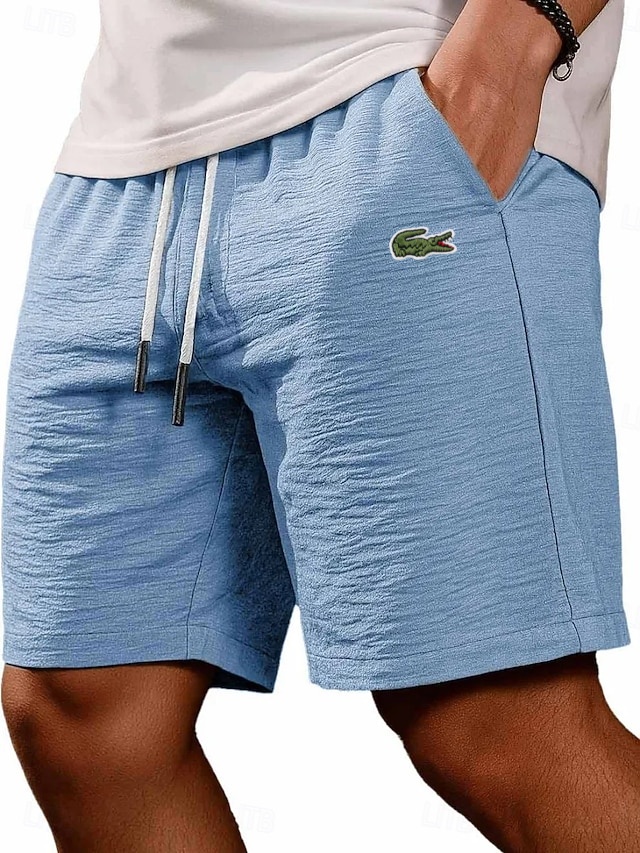 Men's Cotton Linen Gentleman's Casual Solid Color Drawstring Shorts