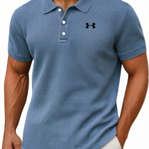 Men's Waffle Vintage Casual Breathable Pinholes Short Sleeve Polo Shirt