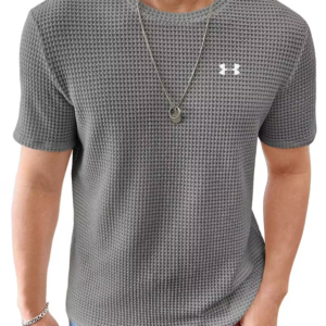 Men's Waffle Breathable Mesh Slim Fit Casual Round Neck Short Sleeved T-Shirt