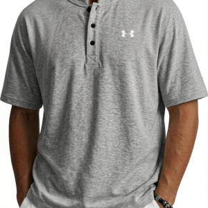 Men's Cotton Stand-up Collar Button Casual Short Sleeved Henley T-Shirt