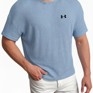 Men's Cotton Waffle Breathable Casual Round Neck Short Sleeved T-Shirt